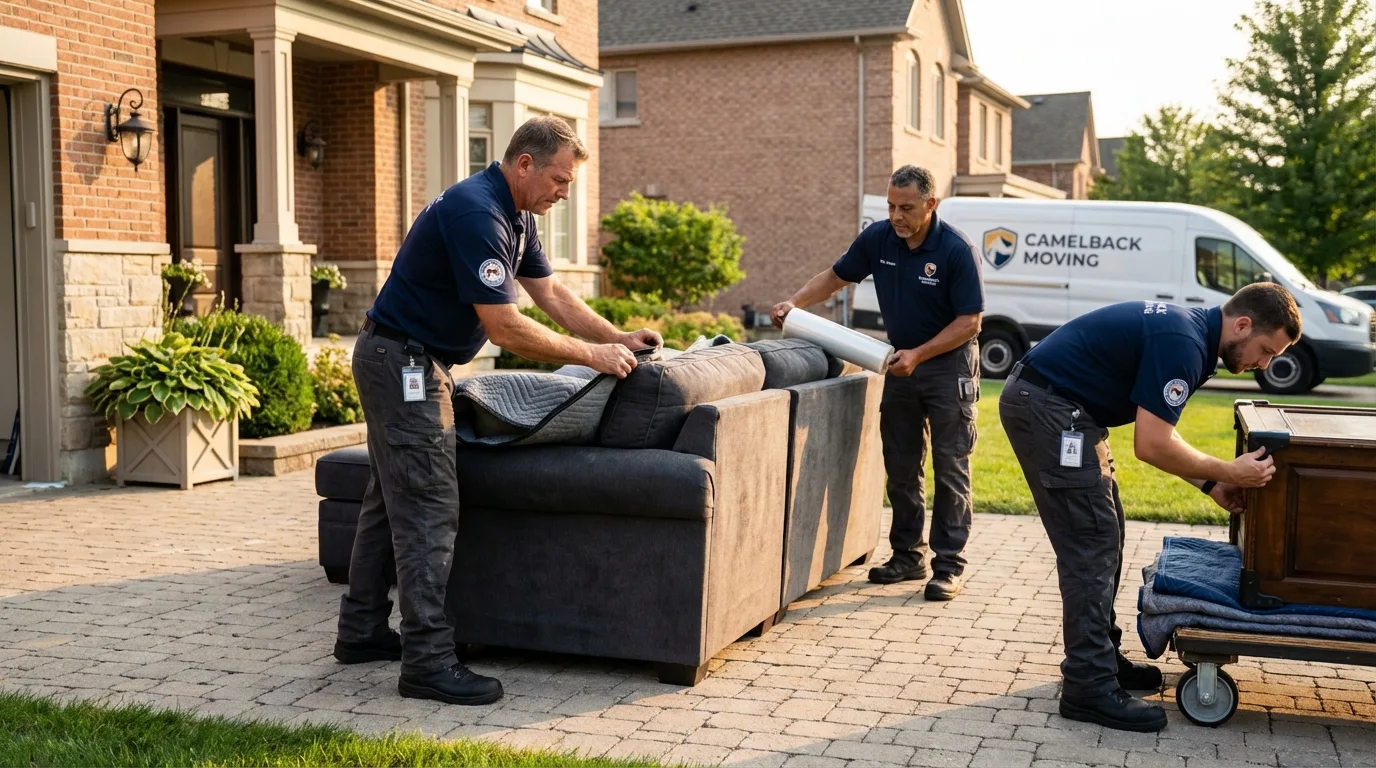 Large estate moving crew wrapping furniture in La Verne, CA