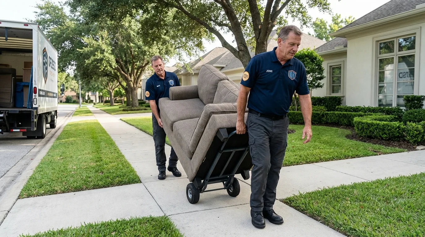 Local residential moving crew loading furniture in La Verne, CA
